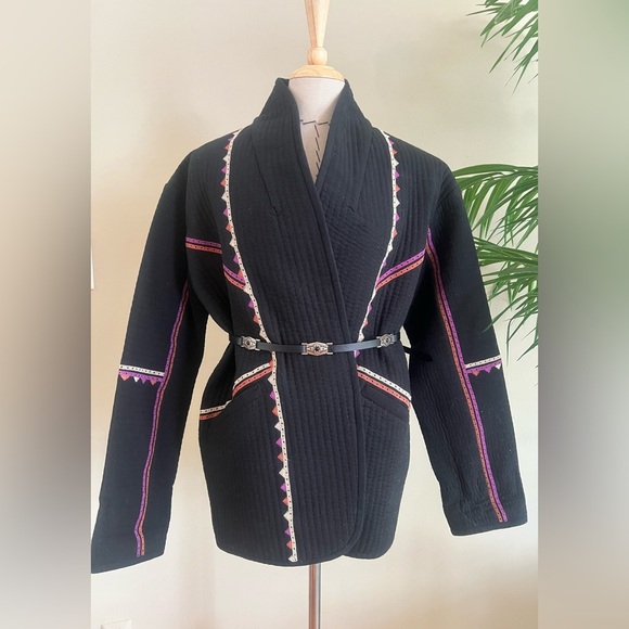 ba&sh Elegant Black Jacket Quilted With Crochet Detail French Size 1 - Picture 8 of 12